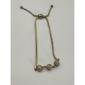Vintage Gold Tone Slider Bracelet with Rhinestone Ball Accents